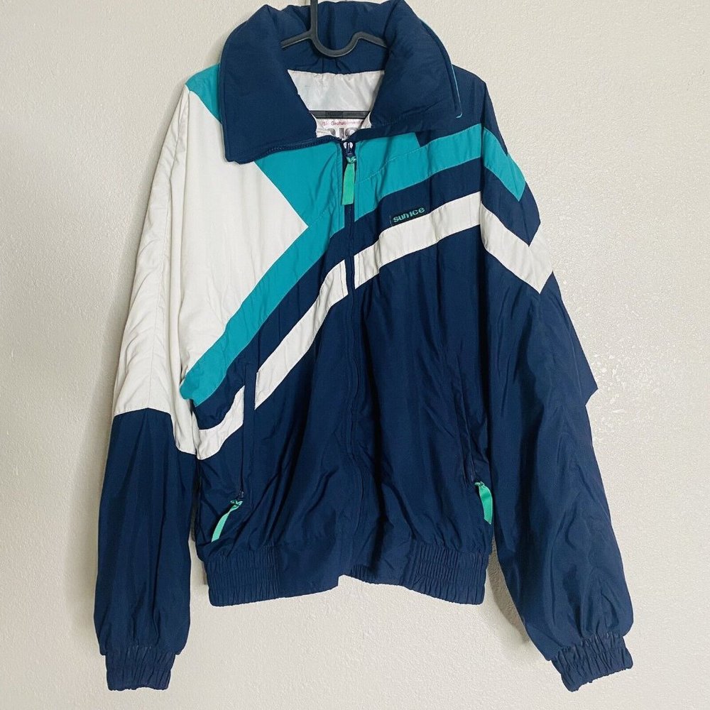 Sunice Jacket M blue green Lightweight  Golf Coat Mens colorblock vtg 80s
